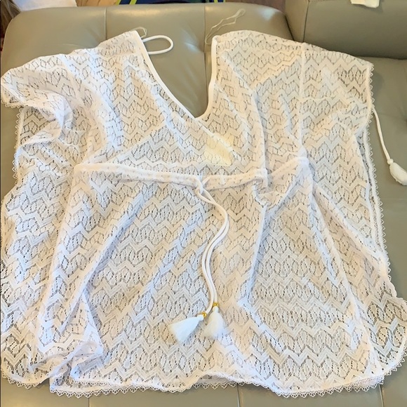 Miken V neck tie waist caftan cover up white - Picture 2 of 4